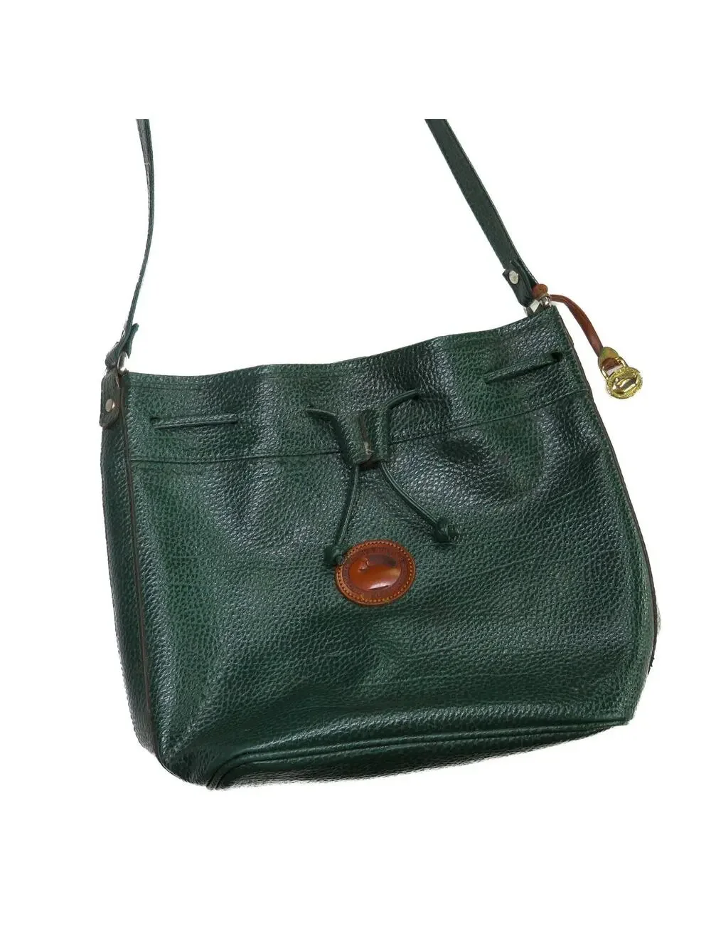 1980s Vintage Dooney & Bourke Forrest Green Leather Drawstring Crossbody Bag